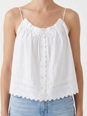 AYR Linen Lacy Eyelet Embroidery Button Down Tank Top & Bow Boho Chic S